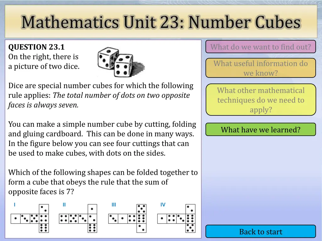 mathematics unit 23 number cubes 4