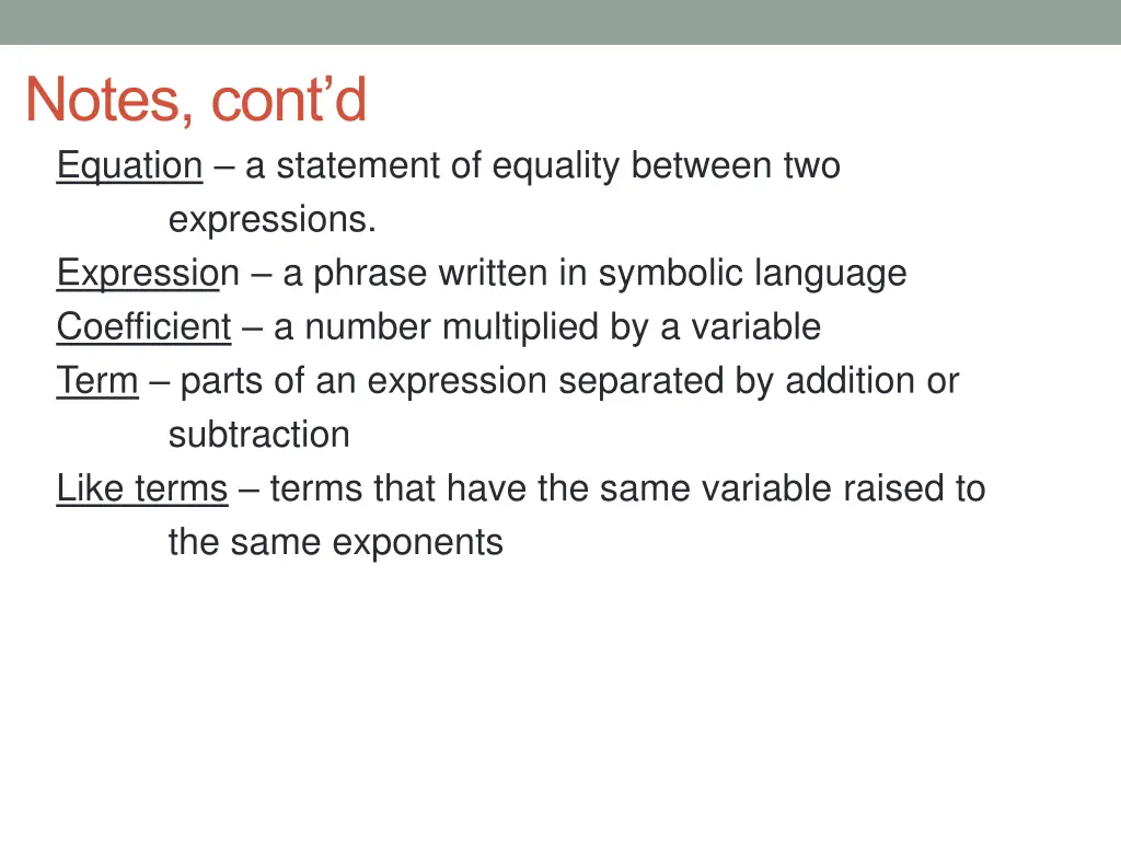 notes cont d equation a statement of equality