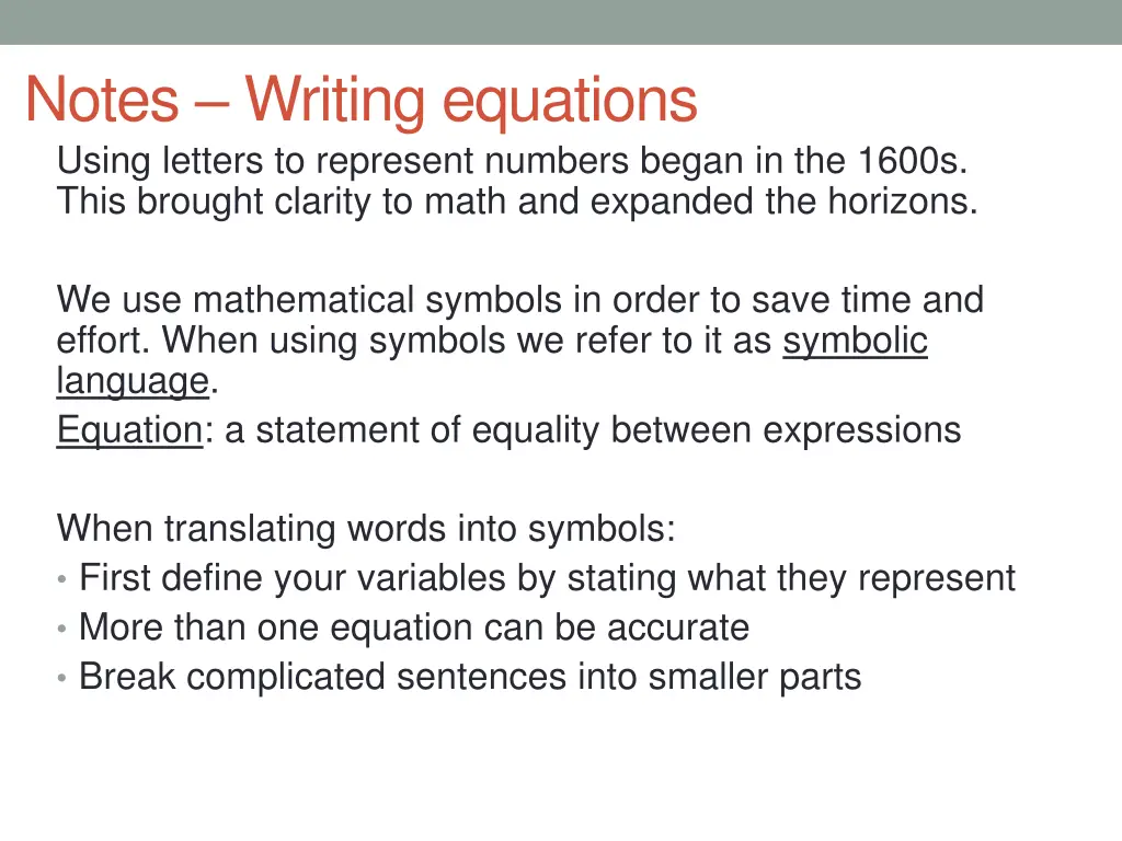 notes writing equations using letters