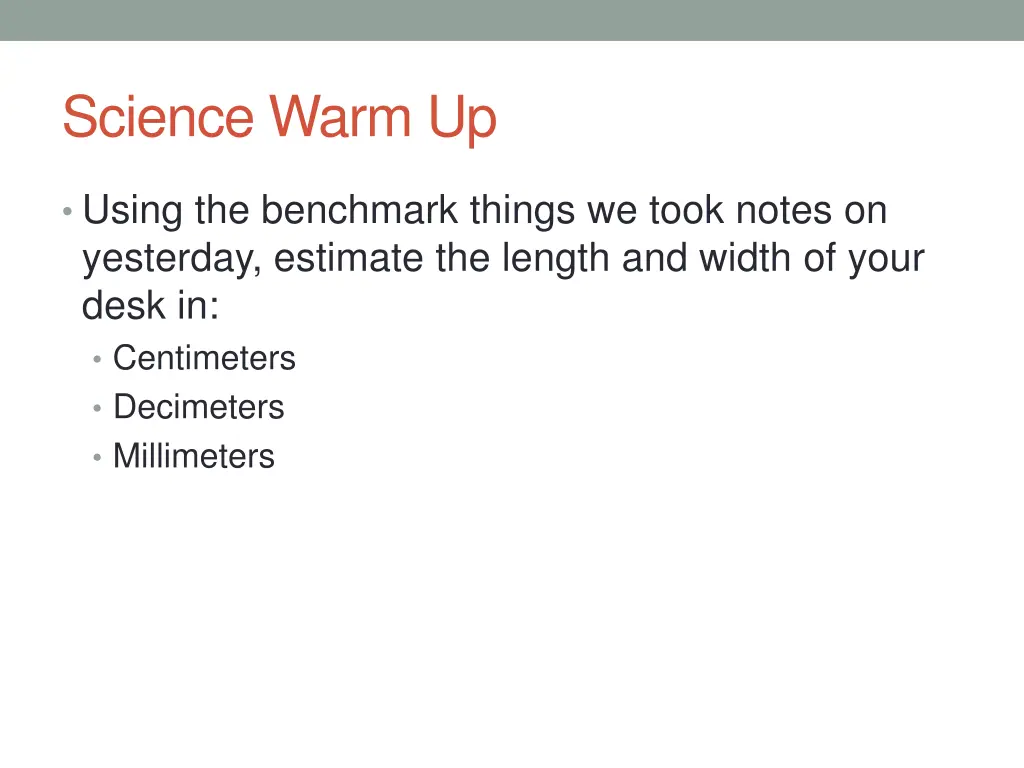 science warm up