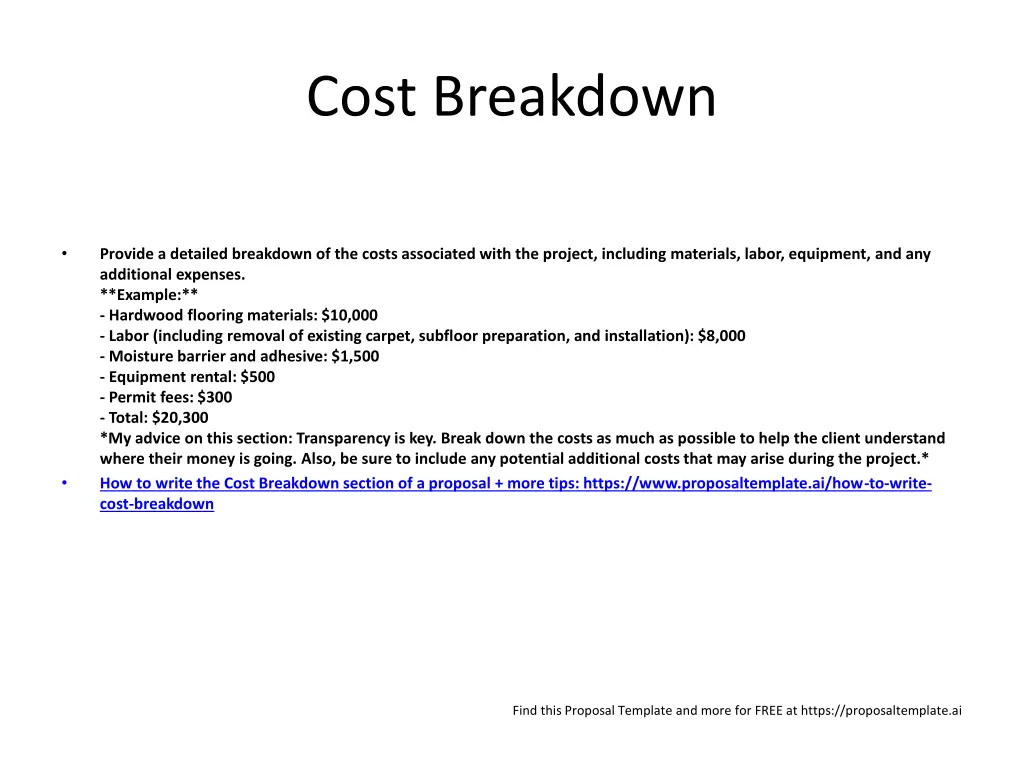 cost breakdown