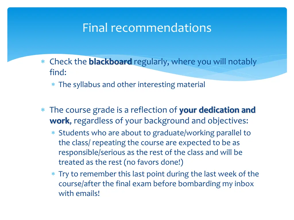 final recommendations