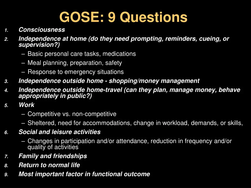 gose 9 questions consciousness independence
