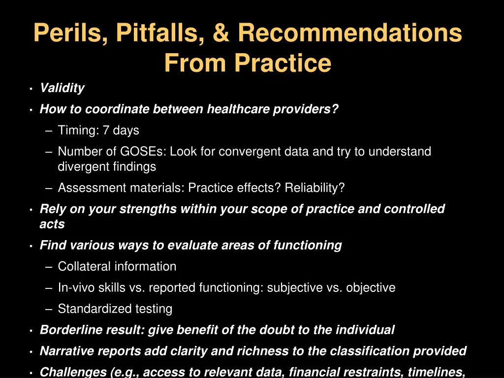 perils pitfalls recommendations from practice