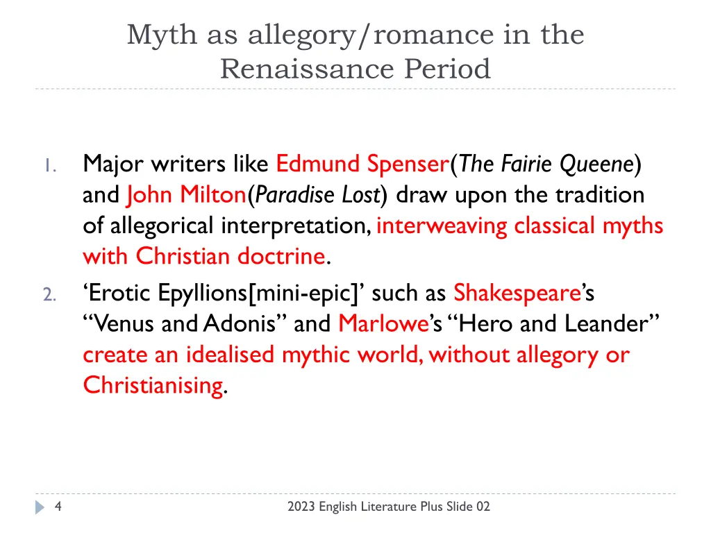 myth as allegory romance in the renaissance period