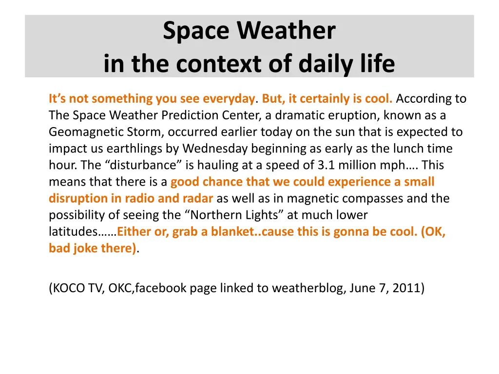 space weather in the context of daily life