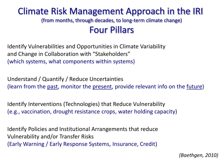climate risk management approach in the iri from