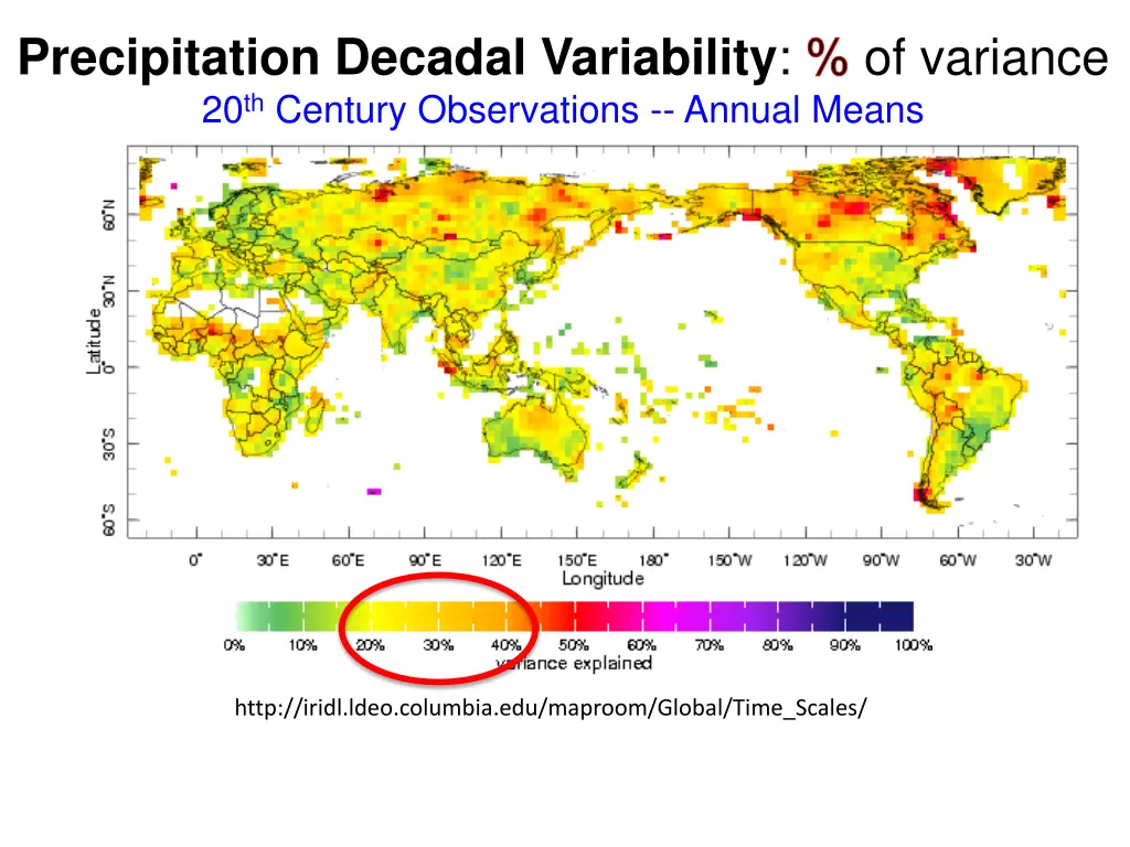 precipitation decadal variability of variance