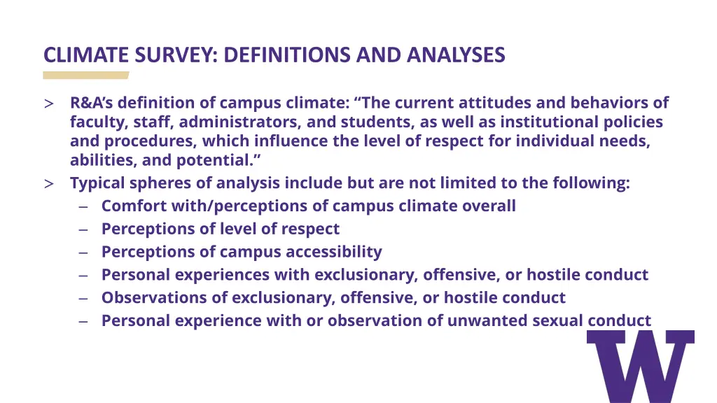 climate survey definitions and analyses