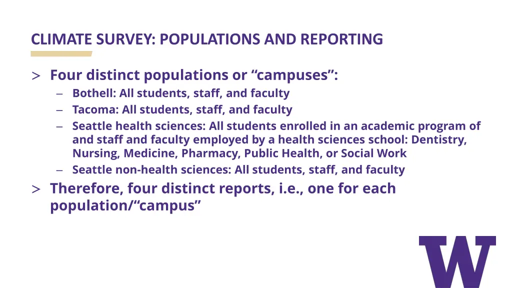 climate survey populations and reporting