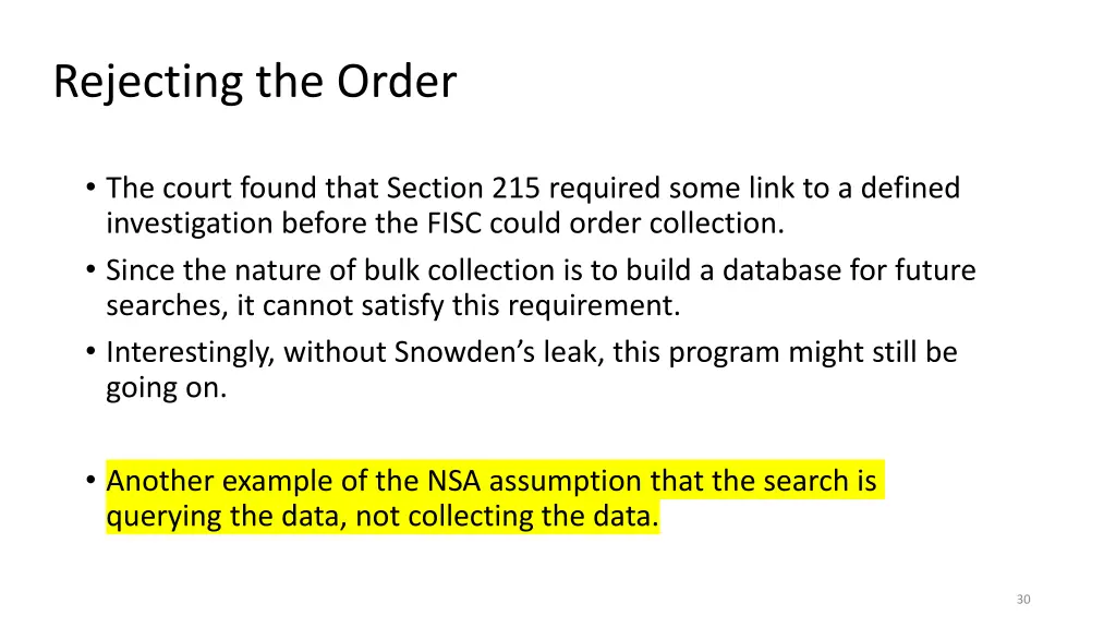 rejecting the order