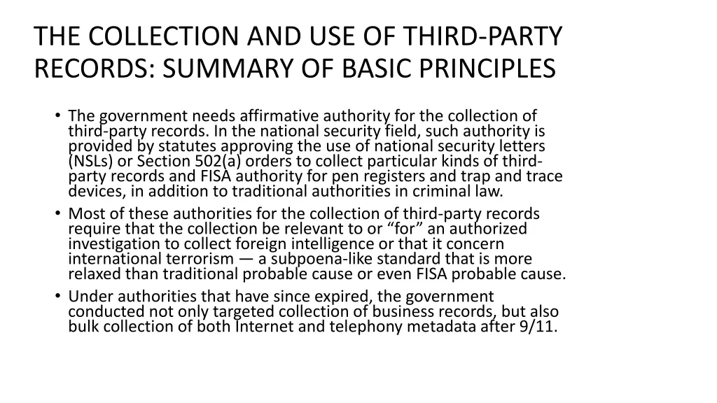 the collection and use of third party records
