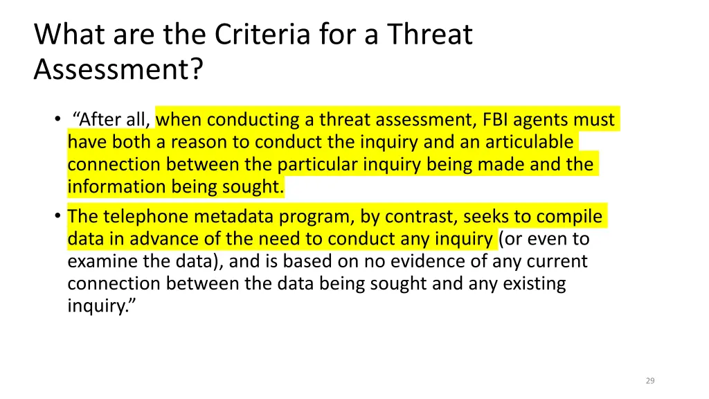 what are the criteria for a threat assessment