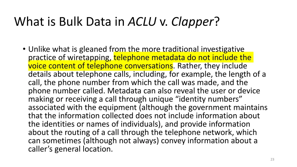 what is bulk data in aclu v clapper