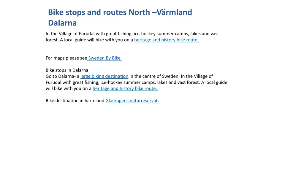 bike stops and routes north v rmland dalarna