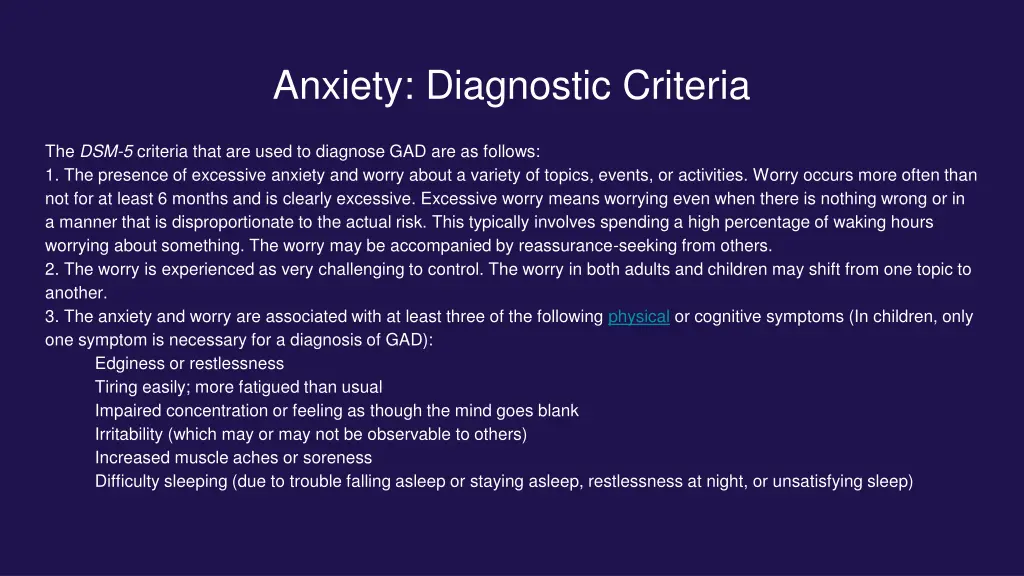 anxiety diagnostic criteria