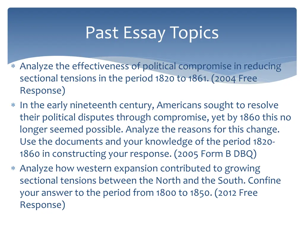 past essay topics