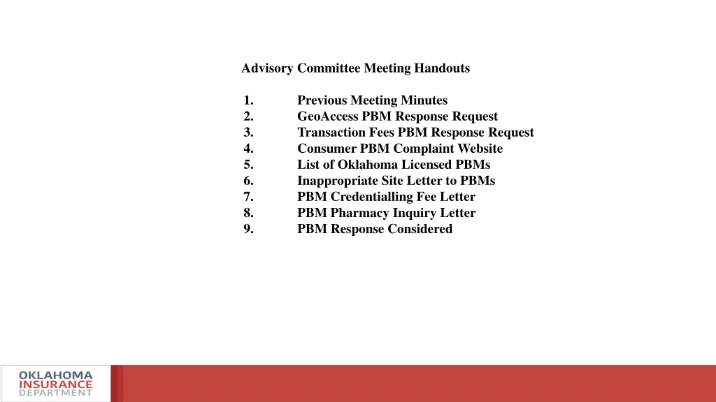 advisory committee meeting handouts