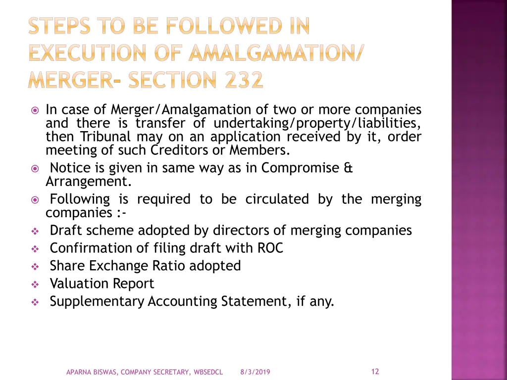 steps to be followed in execution of amalgamation