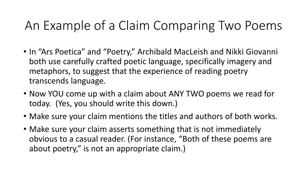 an example of a claim comparing two poems