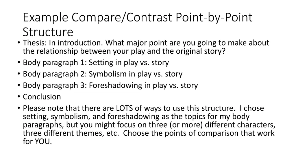 example compare contrast point by point structure