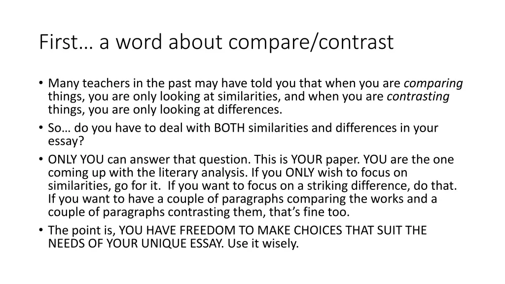 first a word about compare contrast