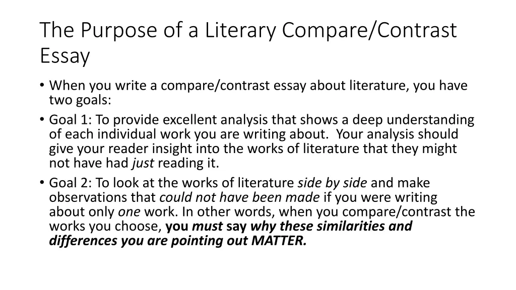 the purpose of a literary compare contrast essay