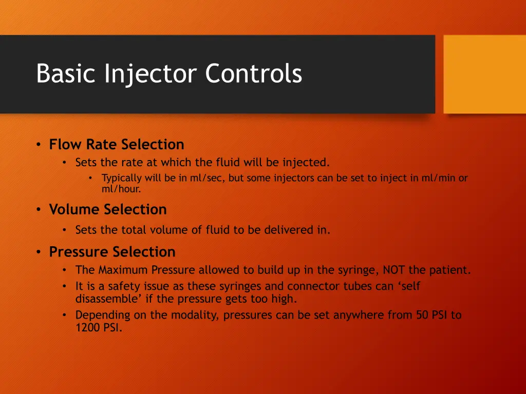 basic injector controls