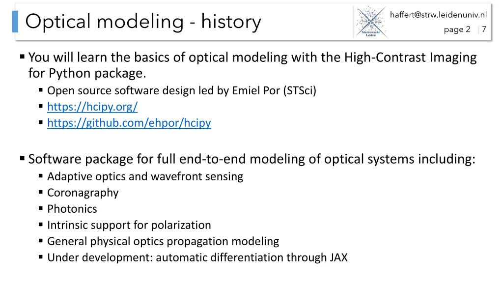 optical modeling history