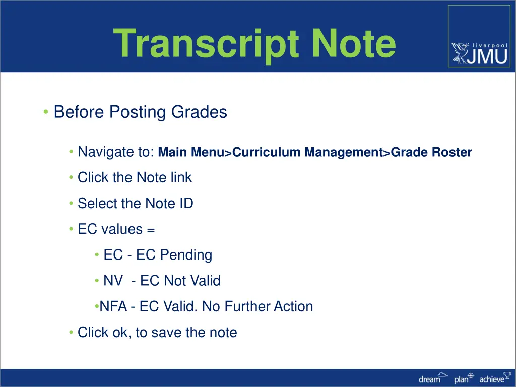 transcript note
