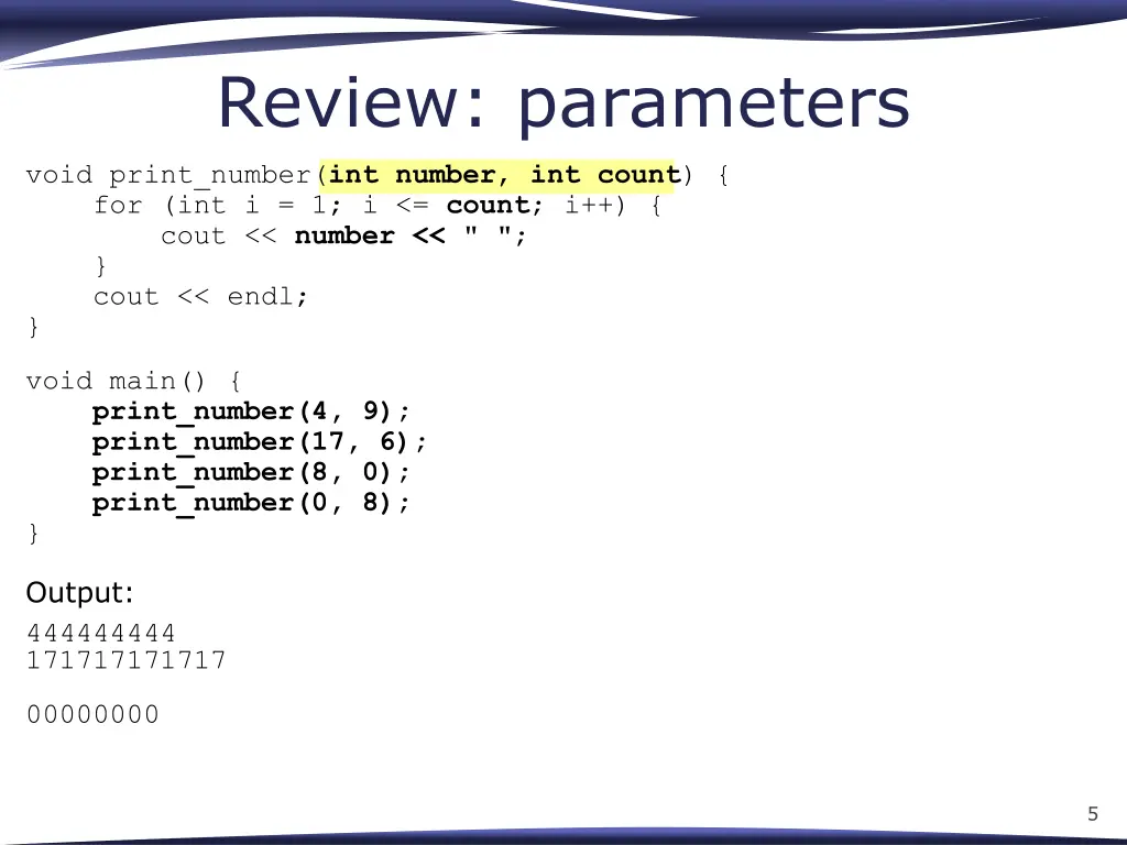 review parameters