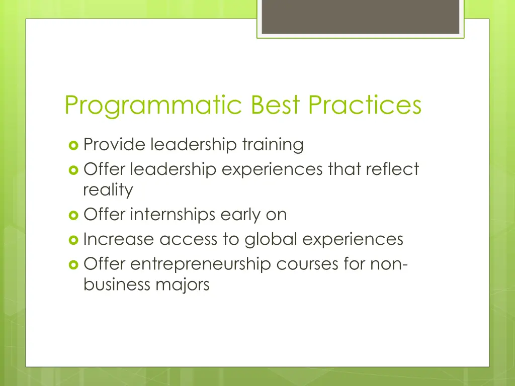 programmatic best practices