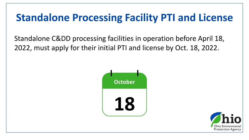 standalone processing facility pti and license