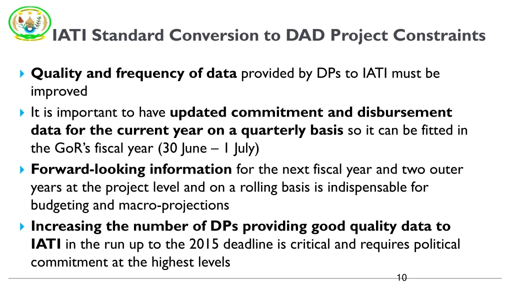 iati standard conversion to dad project