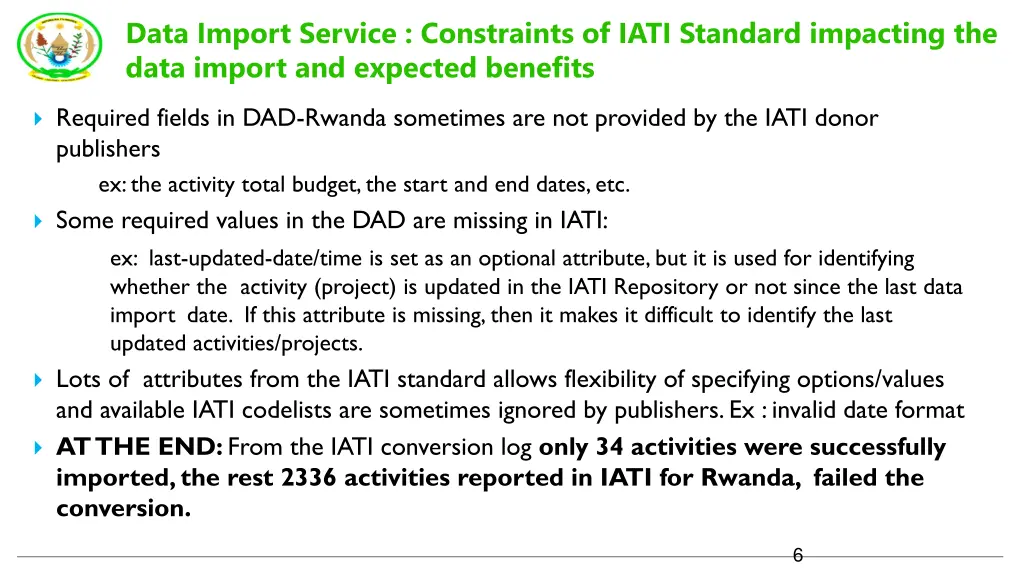 data import service constraints of iati standard