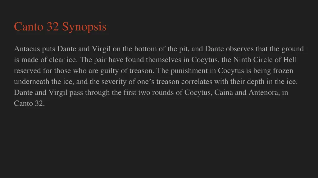 canto 32 synopsis