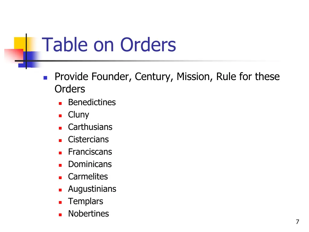 table on orders