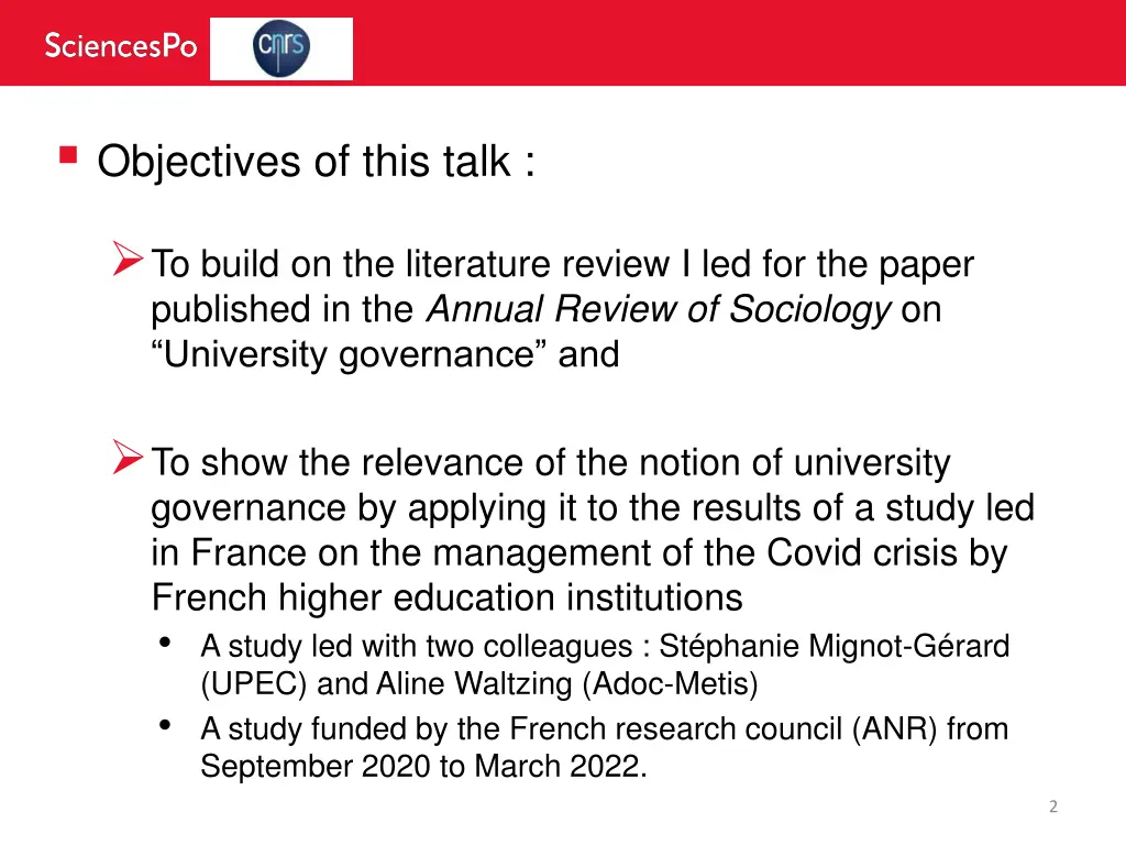 objectives of this talk