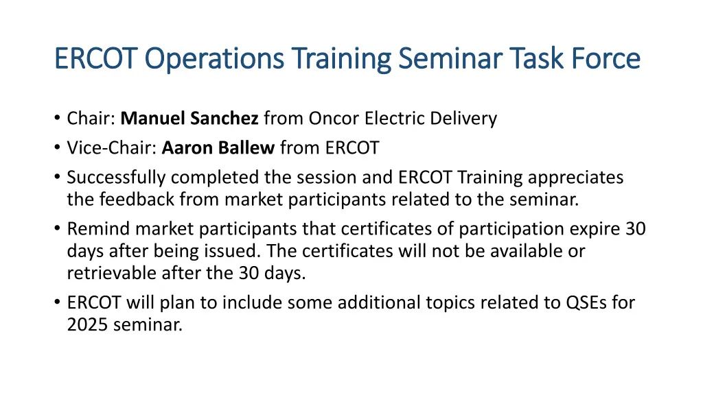 ercot operations training seminar task force