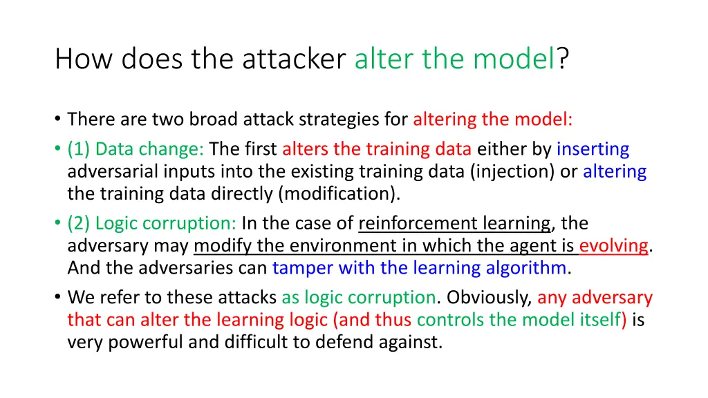 how does the attacker alter the model