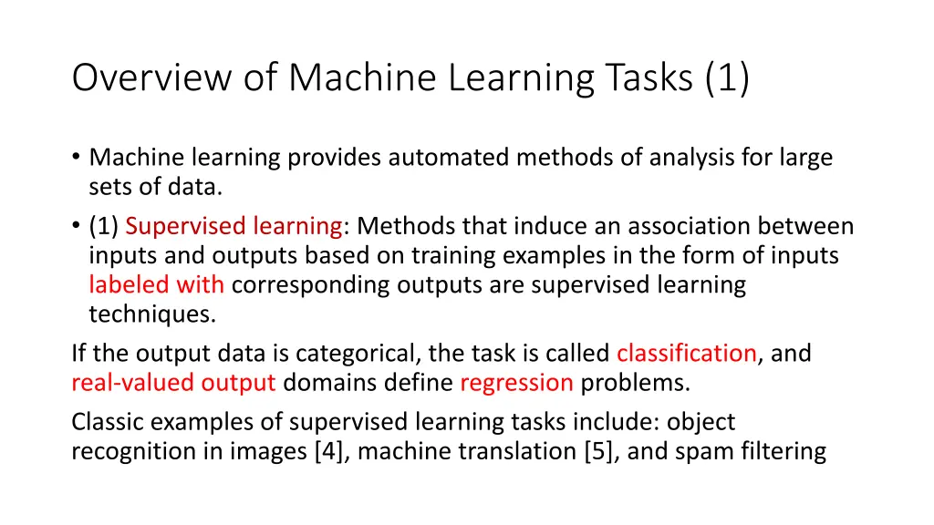 overview of machine learning tasks 1