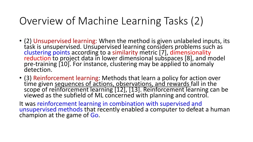 overview of machine learning tasks 2