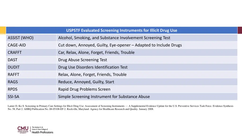 uspstf evaluated screening instruments