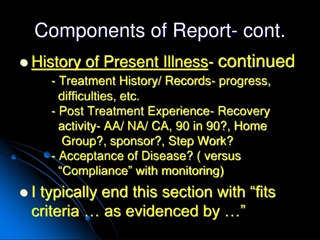 components of report cont