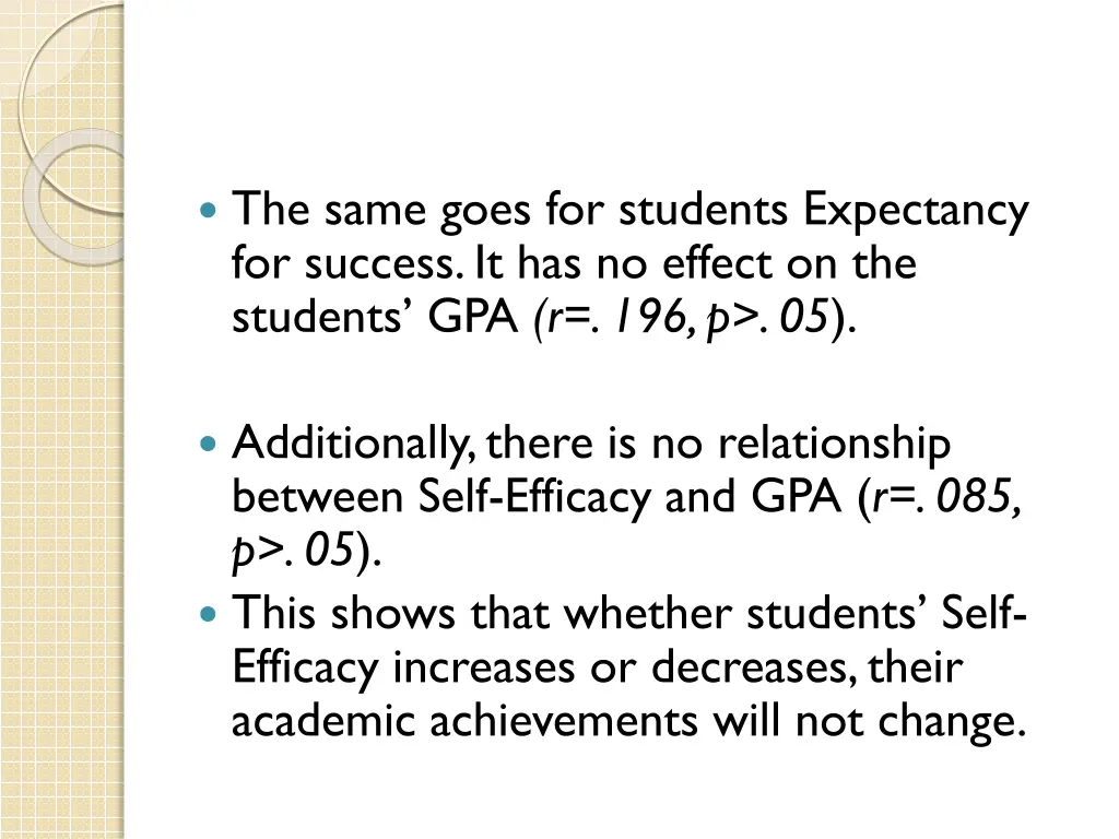 the same goes for students expectancy for success