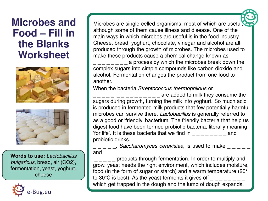 microbes and food fill in the blanks worksheet