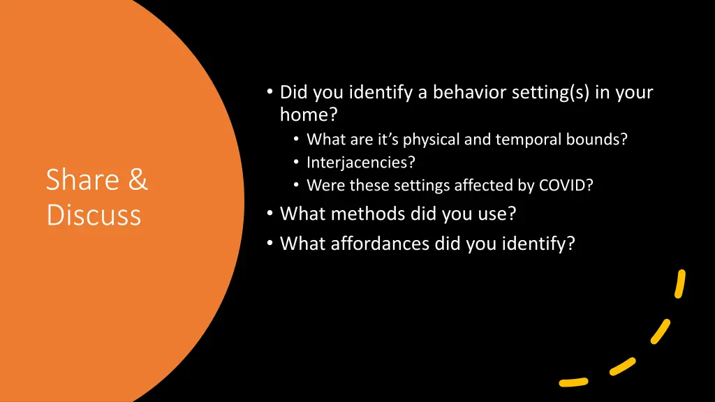 did you identify a behavior setting s in your