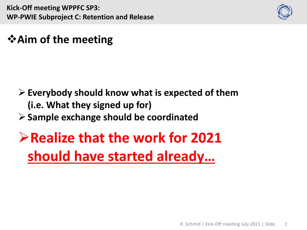 kick off meeting wppfc sp3 wp pwie subproject