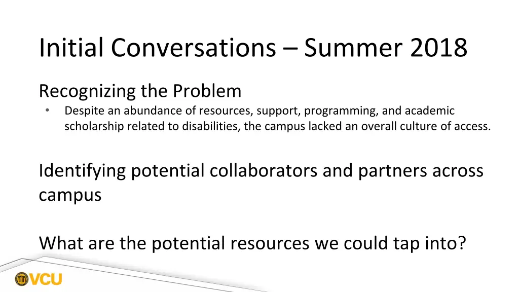 initial conversations summer 2018