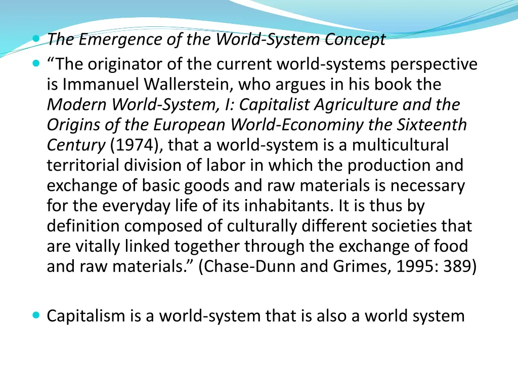 the emergence of the world system concept